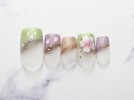 斜めフレンチ桜ネイル全員￥7980