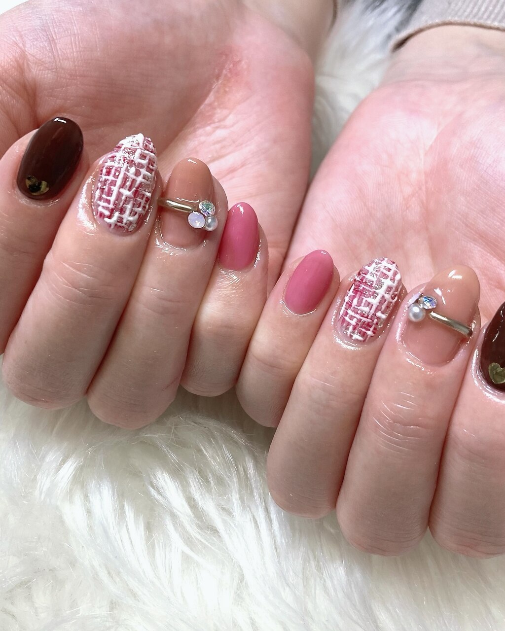 【No.049】バレンタインネイル♡ツイード♡リボン♡ハート 1280_lc