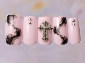 ジェミーネイル シンジュク(Jemiy nail shinjuku)/ピンククロム黒タイダイ¥9480