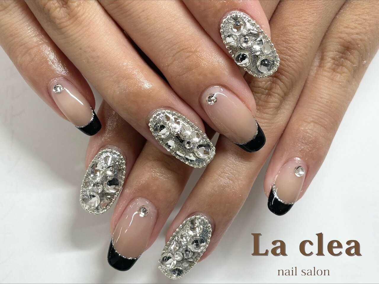 ネイルチップオーダー ストーン埋めつくし フレンチネイル ハート