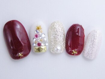 ネイルサロン ドレリッチ 大宮店(drerich)/ボルドーホワイトストーンツリー