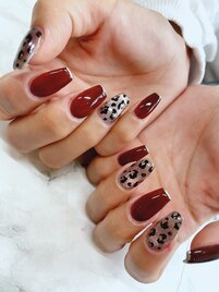 ボルドー×レオパード＊秋ネイル