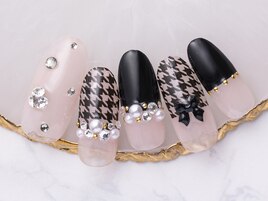ブラック千鳥柄リボンネイル