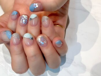 ルームヘアネイル 曙橋店(Room hair nail)/爽やかブルー斜めフレンチ