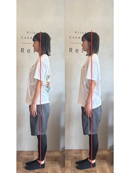 ピラティスアンドコンディショニング リライズ(Relize)/初回体験前後の姿勢の比較