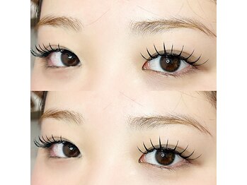 リールエム 深井店(Riru M)の写真/【ダブルフラットラッシュ】地まつ毛をフラットで挟む技術!!くっきりとした仕上がりと束感&ボリューム☆