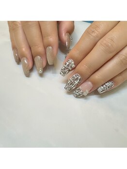 ツイード/非対称ネイル