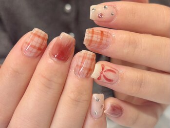 ミリ 難波(Mili)の写真/ライブなどのイベント◎可愛いピンクニュアンスとチェック×リボンで指先を華やかに！[難波・春ネイル]