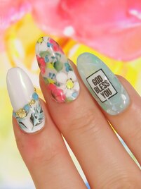 グリーン系ハワイネイル(*^-^*)