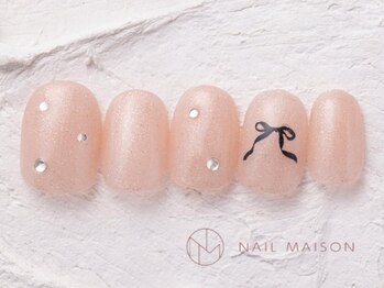 ネイルメゾン 渋谷店(NAIL MAISON)/黒リボンシンプルピンク￥5800