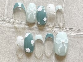 リボン×フラワーネイル