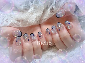 ネイルアンドまつげエクステ リッチエイト 原宿店(Rich8)/ブルー×黒スキニーフレンチ
