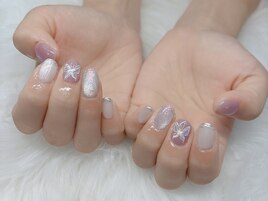 「透明感パープル×蝶々ネイル