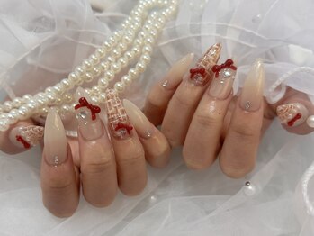 赤チェックネイル