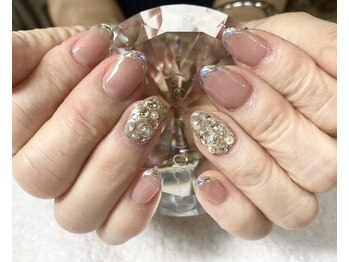 ダブルムーンビューティフル(DOUBLEmoonBeautiful)/鏡フレンチ＆ストーン盛り♪