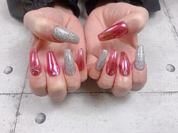 ネイル ビューティーマジック 葛西本店/ピンクミラーネイル