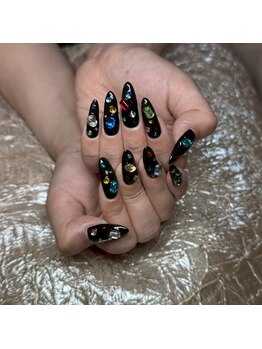 ロングネイル 宝石ネイル