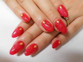 ネイルサロン グレイス(Grace)/赤ラメスカルプ