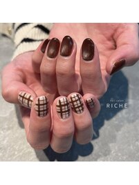 秋色ブラウンマグ×チェック