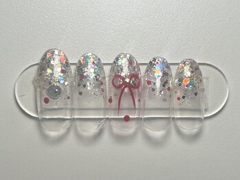 ジョアネイル(JOA Nail)/ラメグラ/シンプル/リボン/赤