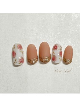 ナナネイル(Nana.Nail)/くすみピンクのフラワーネイル
