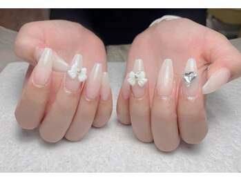 メオネイル(MEO NAIL)/リボン×ハートガーリーネイル