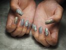 Dusty blue & gold foil design