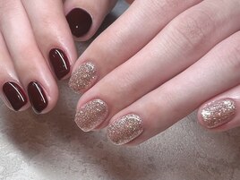 ラメ　ワンカラー　ボルドー