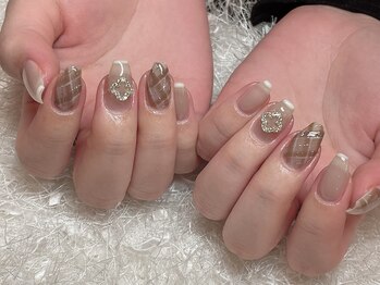レアネイル 新宿(le'a nail)/ブラウンチェックネイル