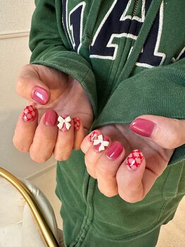 アモ(Amo)/チェックリボンネイル