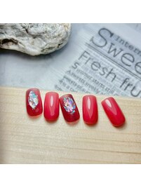 ワンポイントアート/赤ネイル