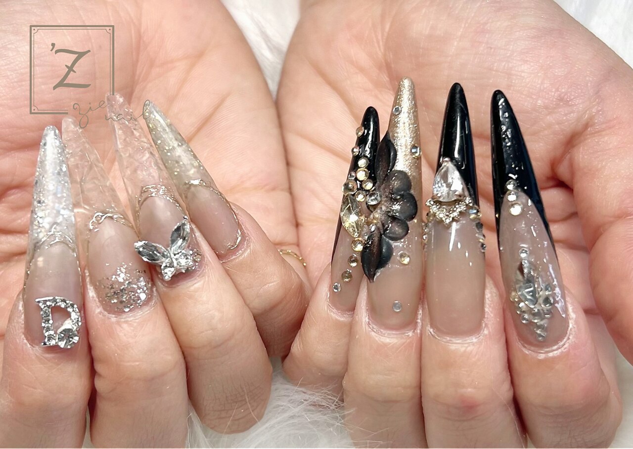 2025年-2026年冬トレンド】ブラック スーパーロングのネイルデザイン集