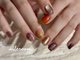 秋色ちぐはぐネイル