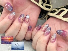 しずくネイル/サンセットカラー