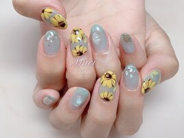 フラワーくすみブルーネイル