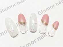 グラマーネイル(Glamor nail)/定額☆結晶×斜めフレンチ¥6800