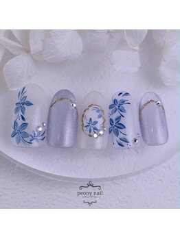 ピオニーネイル(peony nail)/陶器のようなブルーフラワー