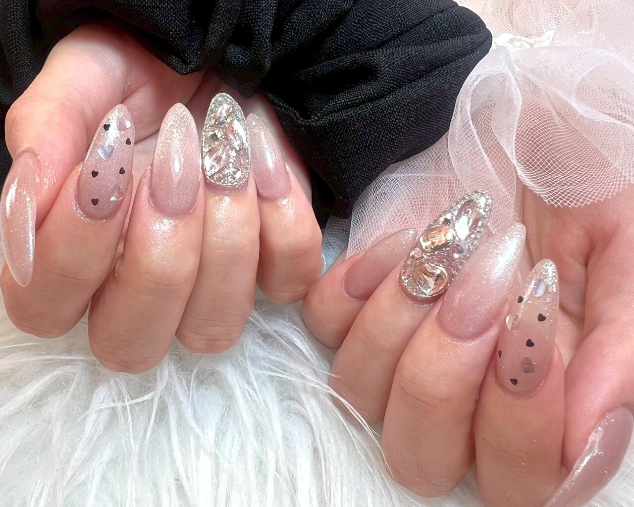 ネイルチップ ワンホン ウィッシュコア リボン ハートホロ ビジュー ネイルチップ ワンホン ウィッシュコア リボン ハートホロ ビジュー