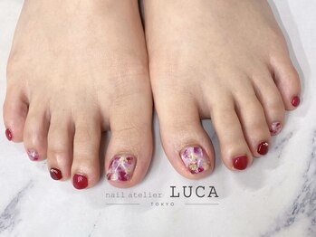 ネイルアトリエルカ(nail atelier LUCA)/W-572 フットレッド大理石ネイル
