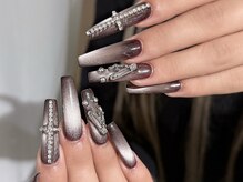 ブラソンネイル(Blossom nail)/ブラウン猫眼×ビジュー