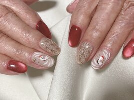 鶴　和柄　麻の葉模様