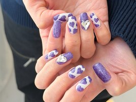紫ラメ×ハートネイル