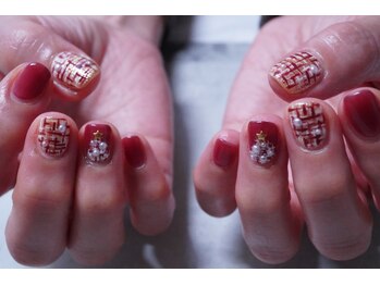 赤ツイードのクリスマスネイル