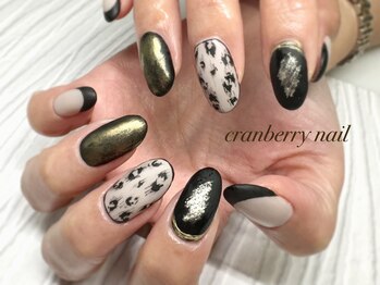 クランベリーネイル 代官山 恵比寿(cranberry nail)/秋のマットレオパードデザイン