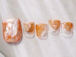 オレンジニュアンス夏ネイル