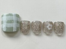ネイルメゾン 天神店(NAIL MAISON)/花グリーンチェックラメ¥7000