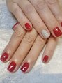 ネイルファクトリー 横浜ベイクォーター店 グリッター入りのRed+グレージュonシルバーどんな季節にも!