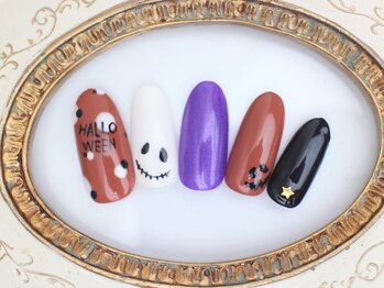 ネイルサロン あかねいろ/ハロウィン 秋冬フット 手描き