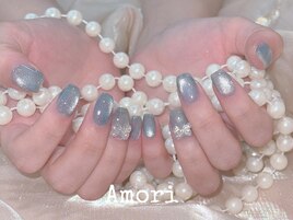 水色マグネット×蝶々ネイル