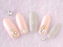 ピンク×グレーアートネイル